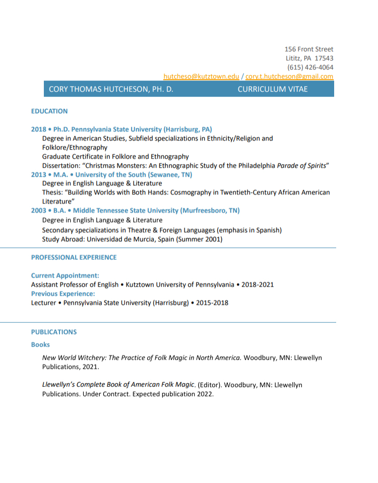 photo of C V cover page